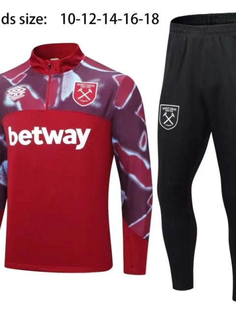 22-23 Kids West Ham United Half Zipper Long Sleeved Red Training Suit