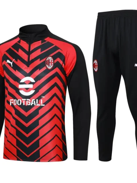 23-24 AC Milan Half Zipper Long Sleeved Black Red Training Suit