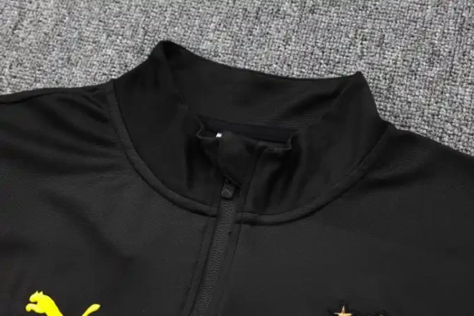 23-24 Dortmund Half Zipper Long Sleeved Black Training Suit（Shoulder White Yellow) - Image 5