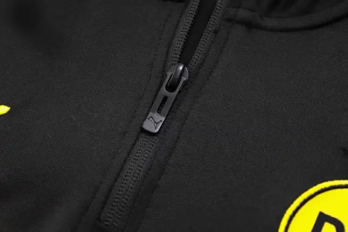 23-24 Dortmund Half Zipper Long Sleeved Black Training Suit（Shoulder White Yellow) - Image 6