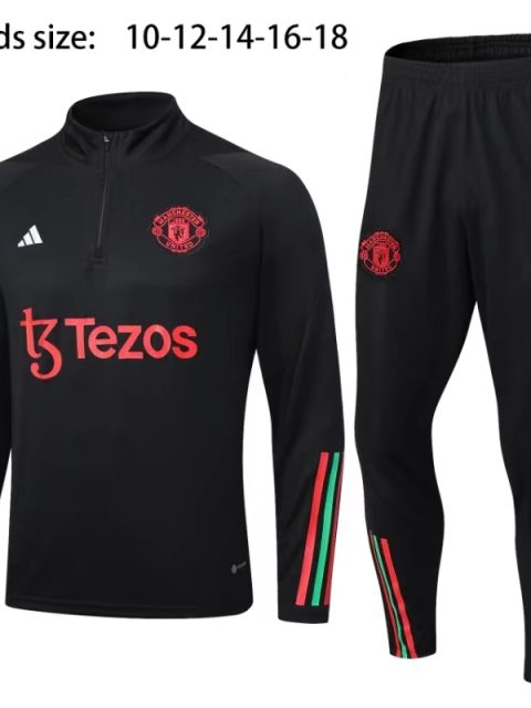 23-24 Kids Manchester United Half Zipper Long Sleeved Black Training Suit