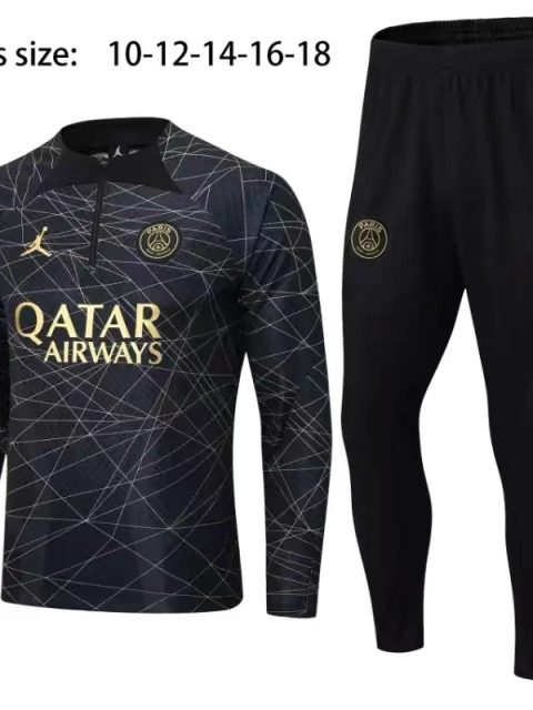 23-24 Kids PSG Half Zipper Long Sleeved Black Training Suit