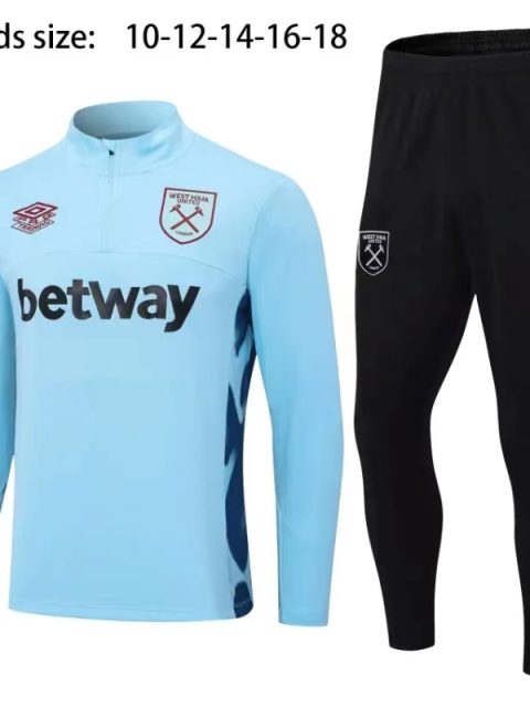 23-24 Kids West Ham United Half Zipper Long Sleeved Baby Blue Training Suit