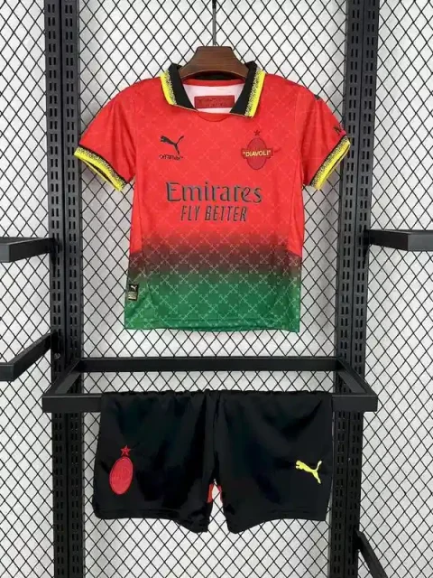 25/26 Kids AC Milan Red and Green Soccer Jersey