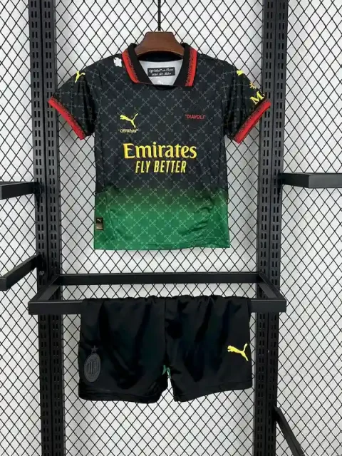 25/26 Kids AC Milan Black and Green Soccer Jersey