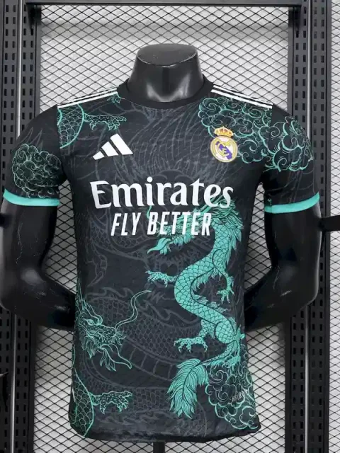 25/26 Player Version Real Madrid Black Green Dragon Edition Soccer Jersey