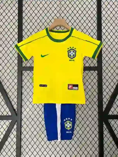 Retro 1998 Kids Brazil Soccer Jersey Home