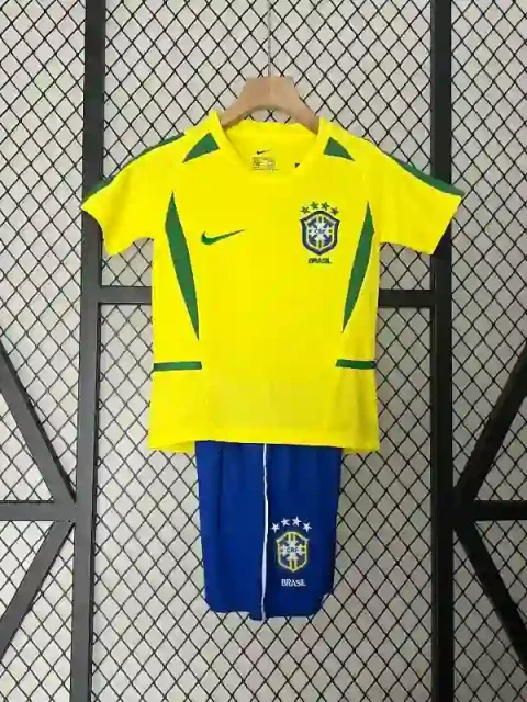 Retro 2002 Kids Brazil Soccer Jersey Home