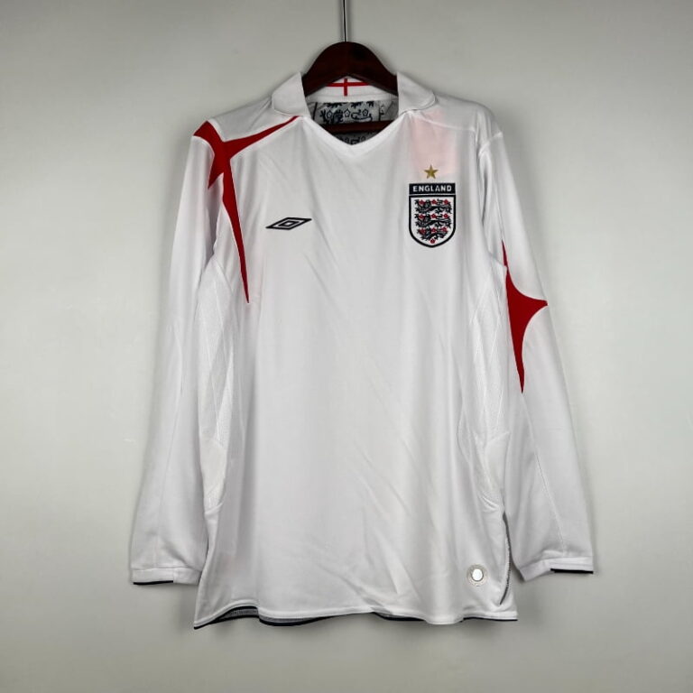 Retro 2006 Long Sleeve England Soccer Jersey Home